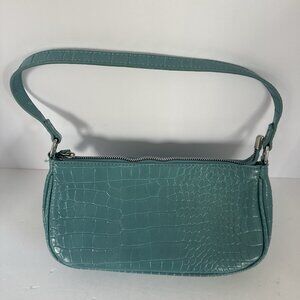 Y2K Faux Leather Teal Alligator Skin Embossed Small Shoulder‎ Bag Festival Party
